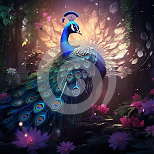 Dusk's Diva - A peahen, gracefully adorned amidst the enchanted twilight.