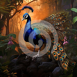 Dusk's Diva - A peahen, gracefully adorned amidst the enchanted twilight.