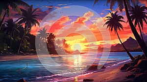 Dusk on the Shore: A Stunning Beach Landscape Animation