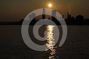 The dusk silhouette of the Sriwijaya fertilizer factory