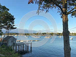 Dusk in a small fishing village on Mt Desert Island in Maine- boats on the water