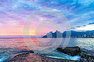 Dusk during the summer on Ipanema beach