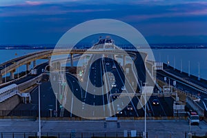 A dusk traffic jam on the highway at Tokyo bay area in Chiba