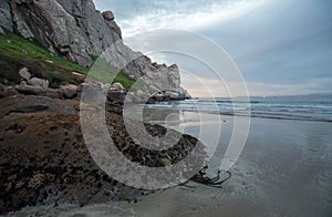 Dusk Twilight Sunset at Morro Rock on the central coast of California at Morro Bay California USA