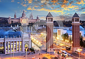 Dusk view of Barcelona, Spain. Plaza de Espana photo