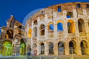 Dusk view of Colosseum in Rome, Italy