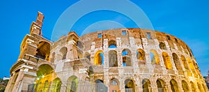 Dusk view of Colosseum in Rome, Italy