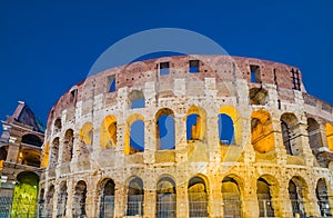 Dusk view of Colosseum in Rome, Italy