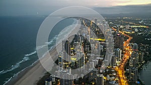 Dusk view of surfers paradise from the Q1 building