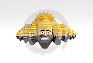 Dussehra Celebration - Ravana with ten Heads 3D Rendering Illustration