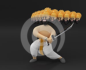 Dussehra Celebration - Ravana with ten Heads with Sword and Shield 3D Rendering Illustration