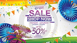 Dussehra Mega Sale with Special Discount Offers promotion advertisement, Creative website header or banner set, Angry ten headed R