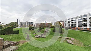 Dusseldorf at dusk. 360 degree panoramic seamless video loop