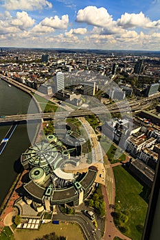 Dusseldorf, Germany, building of the North Rhine-Westphalian state parliament from above