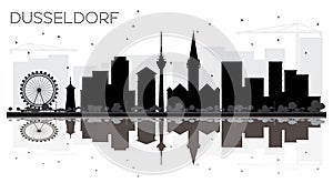 Dusseldorf Germany City Skyline Black and White Silhouette with