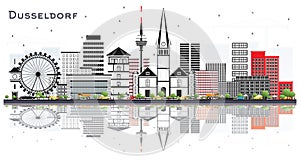 Dusseldorf Germany City Skyline with Color Buildings and Reflections Isolated on White