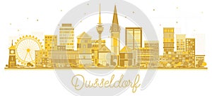 Dusseldorf Germany City Skyline Silhouette with Golden Buildings Isolated on White