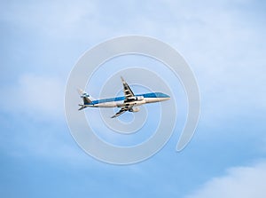 Dusseldorf , Germany - October 05 2017: KLM Cityhopper Embraer ERJ-175 starting at Dusseldorf Airport