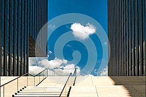 DUSSELDORF,GERMANY-SEPTEMBER 27,2014:Business building with stairson a sunny day