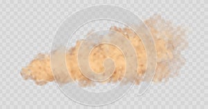 Dust cloud isolated on transparent background. Sand storm, beige powder explosion concept.