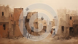 Dust-covered City Street: A Moosa Al Halyan Inspired Oil Painting photo