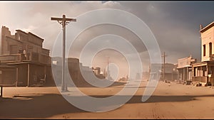 Dust and Dreams: Wild West Scene with Surrounding Homesteads - Cinematic Landscape