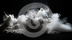 Dust explose in the air on black background