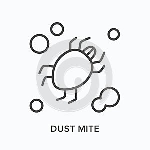 Dust mite flat line icon. Vector outline illustration of bug. Black thin linear pictogram for ectoparasite photo