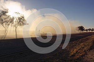 Dust from overtaking vehicle on unsealed road