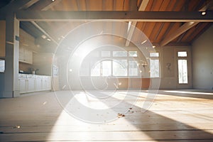 dust particles dancing in a beam of light from a cracked ceiling