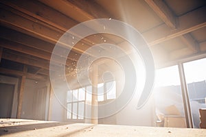 dust particles dancing in a beam of light from a cracked ceiling