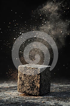 Dust and Particles Emanating from a Cube on a Dark Background