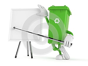 Dustbin character with blank whiteboard