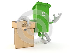 Dustbin character with stack of boxes