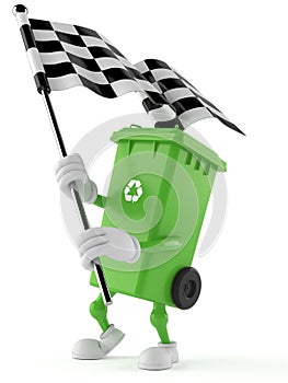 Dustbin character waving race flag
