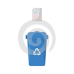 Dustbin Container or Recycle Bin for Paper and Cardboard. Plastic Bin for Trash Separation on White Background. Isolated