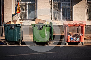 Dustbins full of trash. Selective trash collection in Russia became more wide spread