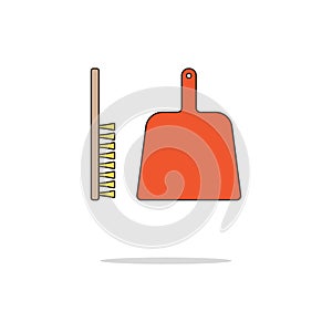 Dustpan and brush color thin line icon.Vector illustration