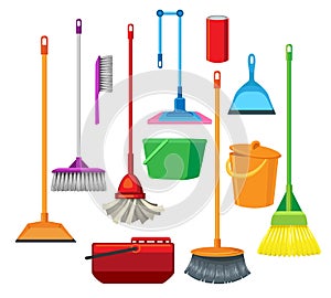 Dustpans brooms mops cleaner supplies