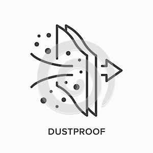 Dustproof flat line icon. Vector outline illustration of dust proof material. Air filtration thin linear pictogram