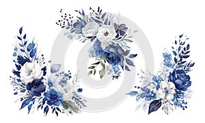 Dusty blue rose, echeveria succulent, white hydrangea, ranunculus, anemone, eucalyptus, juniper vector design wedding