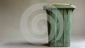 Dusty green garbage bin