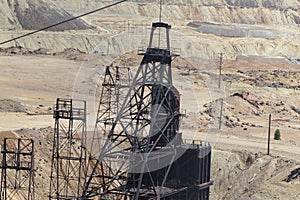 Dusty mining copper ore and gold derricks in Butte Montana