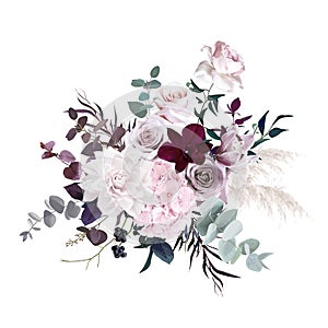 Dusty pink, pastel, mauve flowers glamour vector design wedding bouquet