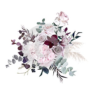 Dusty pink, pastel, mauve flowers glamour vector design wedding bouquet photo