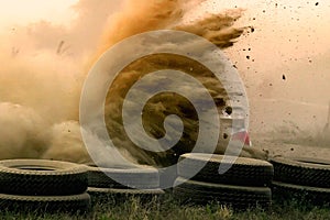 Dusty rally racing photo