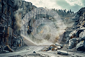 Dusty rock quarry with dramatic atmosphere