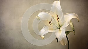 Dusty White Lily On Beige Stone Background