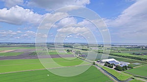 Dutch aerial panorama view over farmland, agriculture landscape