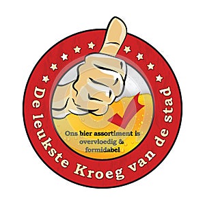 Dutch beer advertising sticker: leukste kroeg in de buurt